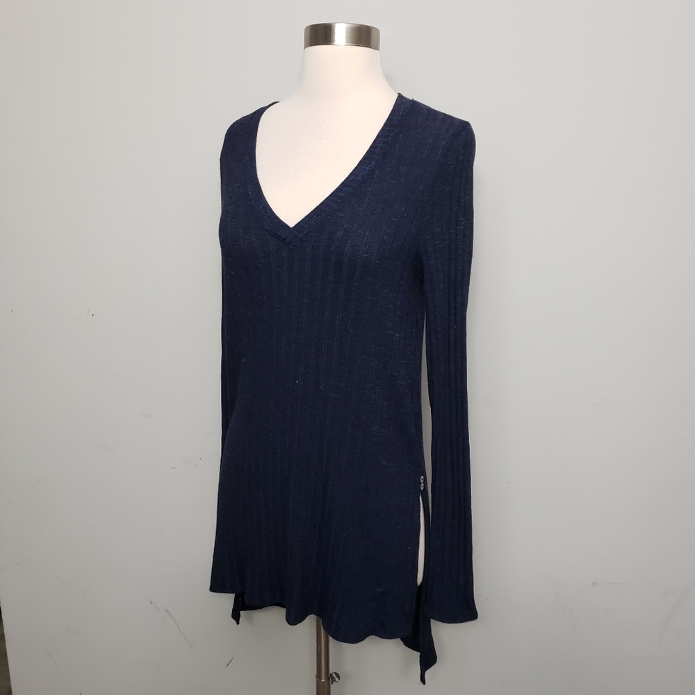 Anthropologie Deletta Small Navy Blue Ribbed V Neck Tunic Top - Picture 5 of 10